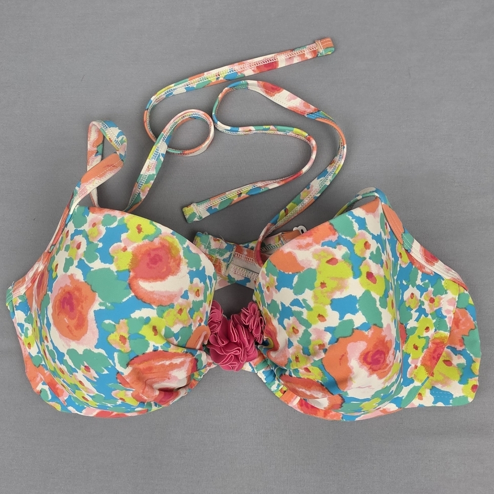 Aerie Blakely Bikini Top 36C Padded Floral Ruffle Underwire Feminine Swim Beach